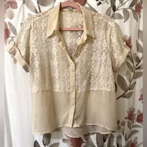 Forever 21 cream lace button up blouse